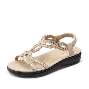 Womens Comfort Dressy Open Toe Rhinestone Sandals with Arch Support,(Gold)